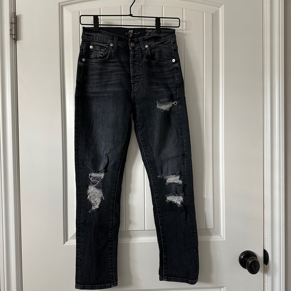 7 For All Mankind Josefina High Waist‎ Distressed Jeans Black Wash Size 25